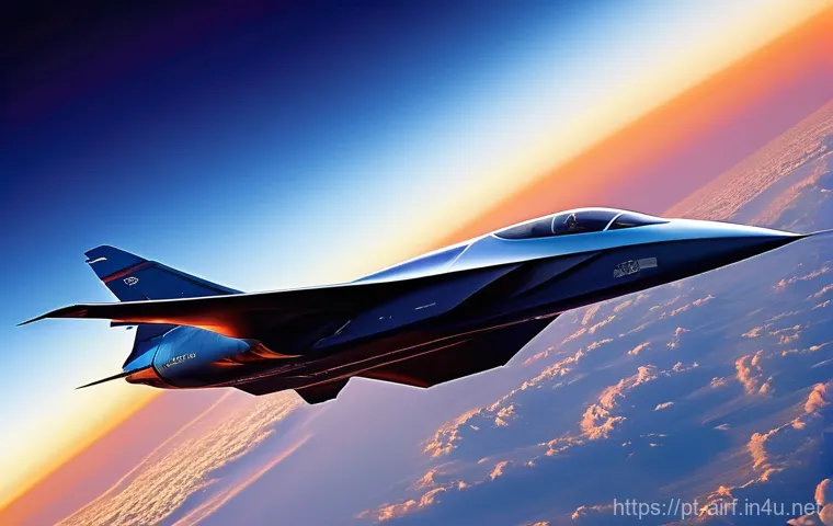 공군의 극초음속 비행체 개발 - **"Sleek Hypersonic Ascent"**
A futuristic, highly aerodynamic hypersonic aircraft, with a long,...