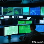 Home 21 공군의 대공 방어 전략 - A highly detailed scene of an advanced air defense command center in operation, featuring multiple l...
