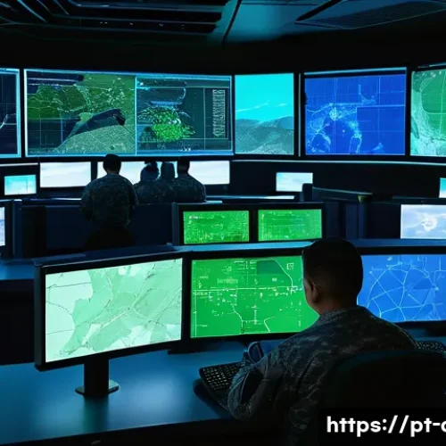 Home 33 공군의 대공 방어 전략 - A highly detailed scene of an advanced air defense command center in operation, featuring multiple l...