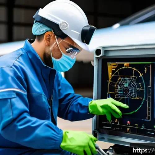 Home 17 공군의 공군 정비병 장비 목록 - A high-tech aircraft maintenance technician wearing full personal protective equipment including ant...